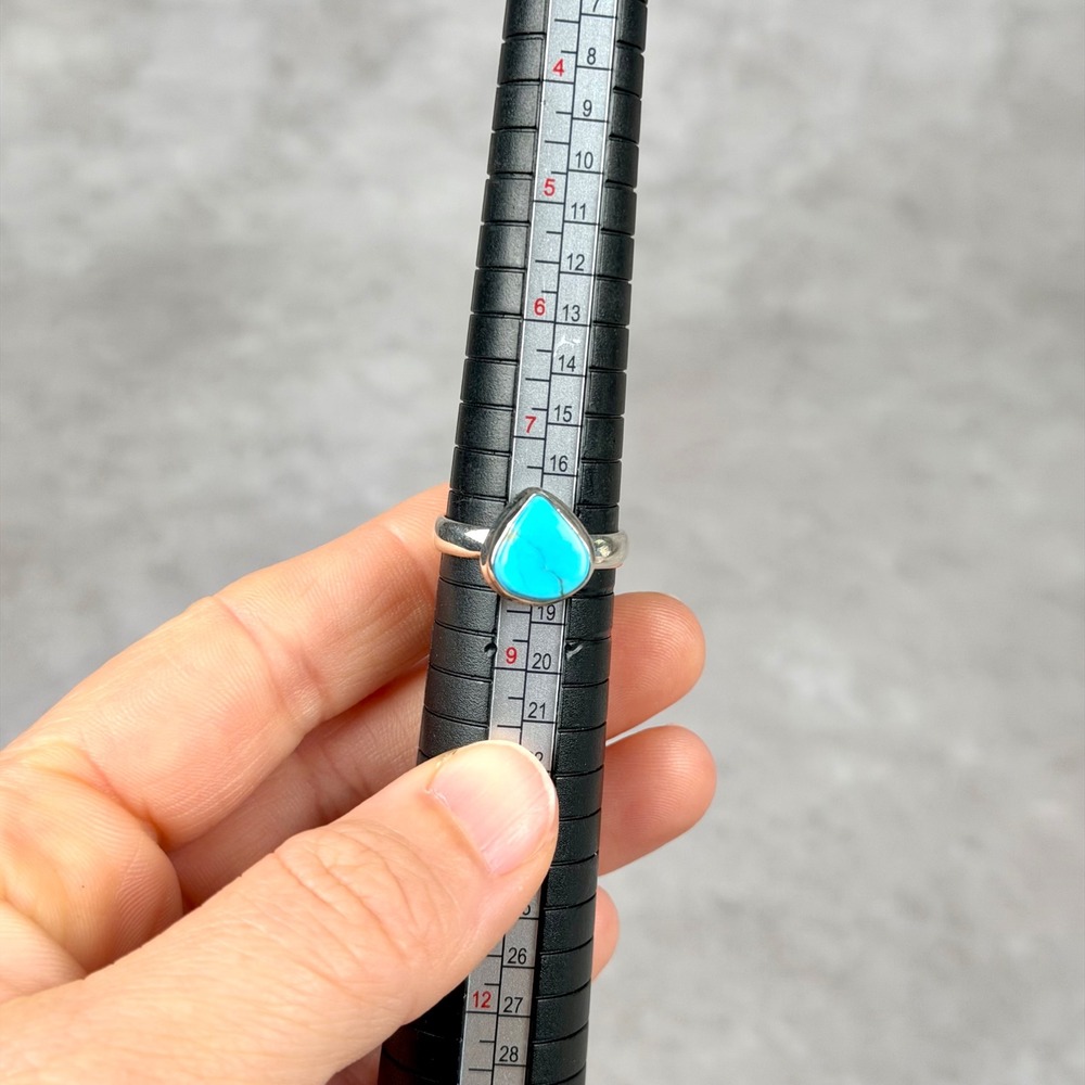 Sterling Silver Turquoise Pear Bezel Set Ring Blue Stone Boho Jewelry Size 8